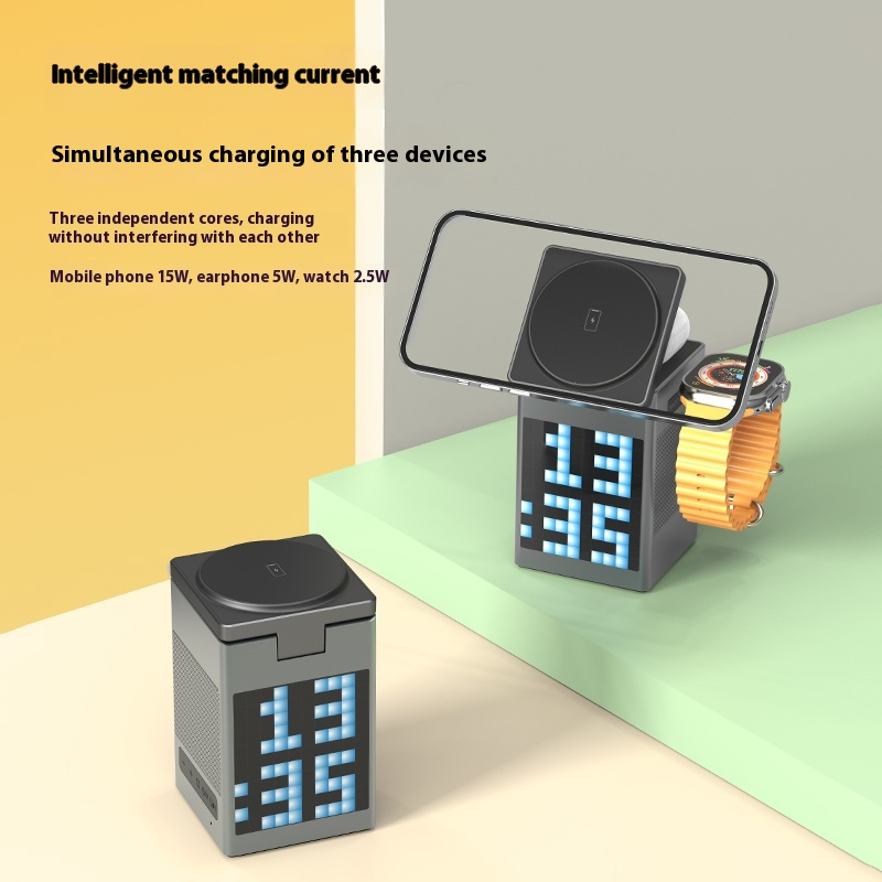 3-in-1 Wireless Charger - Clock and Speaker