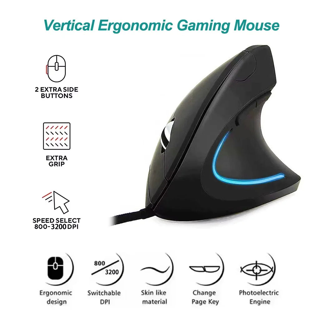 Ergonomic Vertical RGB Mouse - 6 Buttons Adjustable DPI