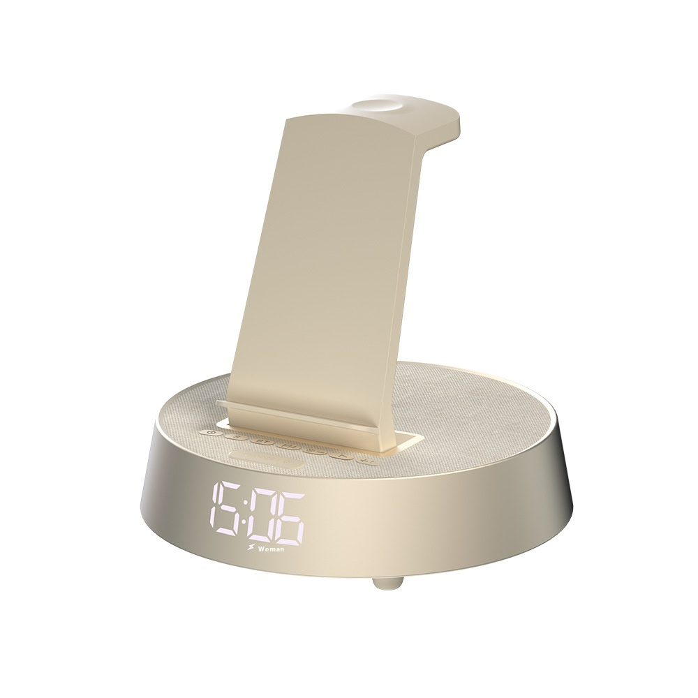 Wireless Charger Bluetooth Speaker Alarm Clock - Multifunction Station Stand 