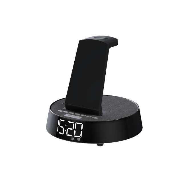 Wireless Charger Bluetooth Speaker Alarm Clock - Multifunction Station Stand 