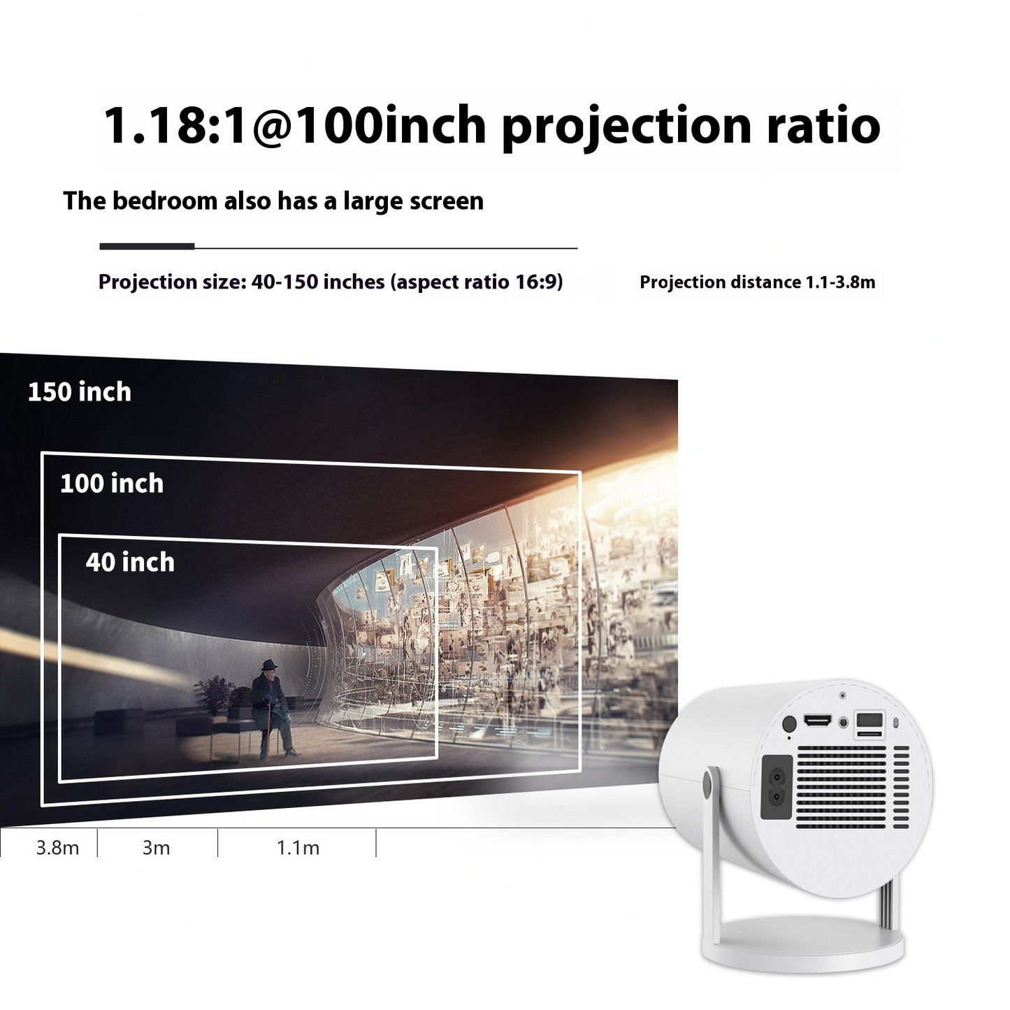 180° Auto-Focus Portable Video Projector
