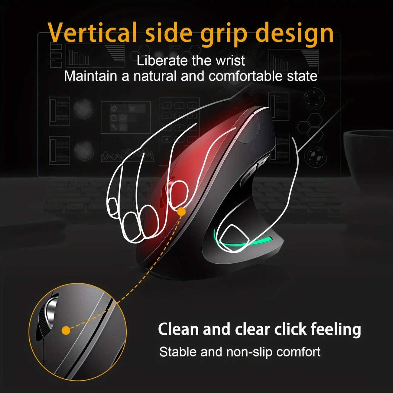 Ergonomic Vertical RGB Mouse - 6 Buttons Adjustable DPI