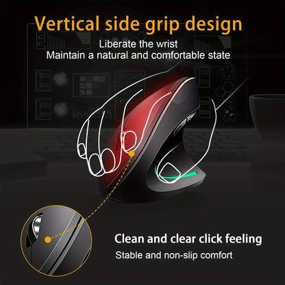 Ergonomic Vertical RGB Mouse - 6 Buttons Adjustable DPI